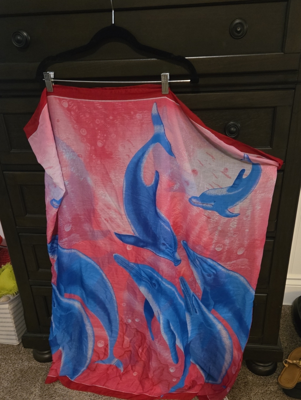 Red Dolphin Print Swim Cover-Up